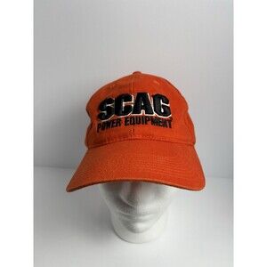 SCAG Power Equipment Orange Hat Cap Black Logo Hook Loop Adjust Strap Read